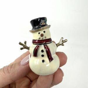 JNY Jones New York Snowman Trinket Ornament Cloisonné Style Enamel 2” Tall